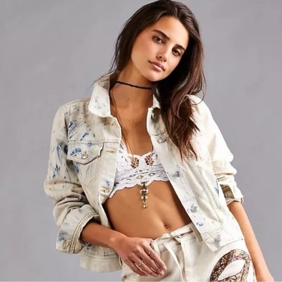 Free People Denim Jean Jacket Jones Tie Dye Bleached Western Size Small NWT NEW - Picture 3 of 16